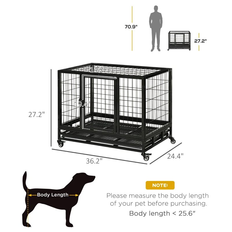 PawHut Heavy Duty Dog Crate With Removable Tray, Lockable Wheels And ...