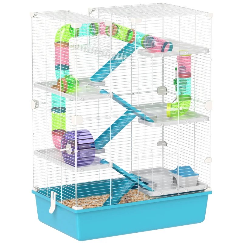 PawHut 6 Tier Hamster Cage With Tubes And Tunnels, Hut, Wheel, Food ...
