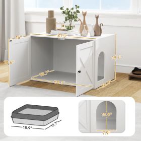 PawHut Cat Litter Box Enclosure With Barn Door, Cat Hole, White (Option: White)