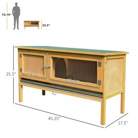 PawHut Wooden Rabbit Hutch Bunny Cage With Openable Waterproof Roof, No Leak Tray Solid Fir Wood Build For Rabbits, Chickens, Ducks (Option: Yellow and Green)