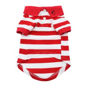 Striped Dog Polo (Color: Flame Scarlet Red and White, size: X-Large)